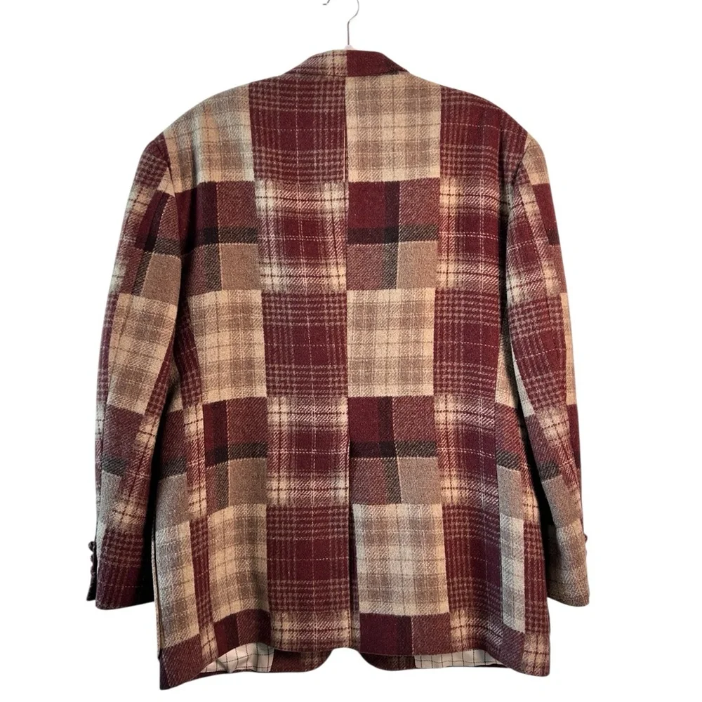 Vintage Tommy Hilfiger Patchwork Plaid‎ Blazer ACTWU Union USA Crest Logo Rare